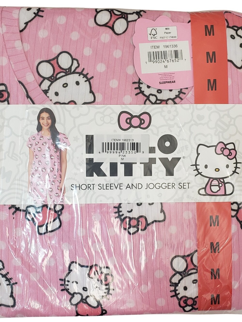 SANRIO Pajama Set Women Pink Hello Kitty 2-Piece Short Sleeve Top & Jogger Set